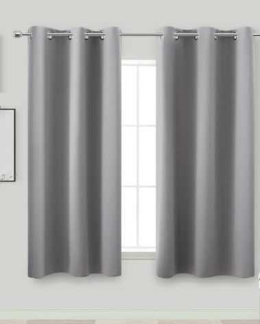 KOUFALL 45 Inch Length Kitchen Blackout Curtains Set of 2 Grommet Room Darkening Short Small Curtains for Bathroom Kids Room Bedroom 34x45 in Long Light Grey Gray