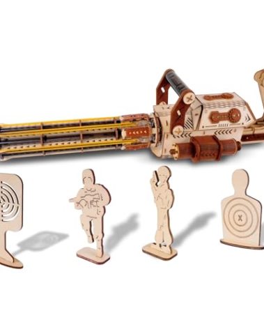 Gueiddi 3D Wooden Gun Puzzles for Adults, Rubber Band Toy Gatlin Gun Model Kits 3D Wooden Puzzle Rubber Band Gun for Men-Gift Idea(Gatlin Gun)