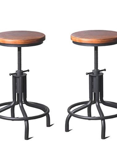 Lisuden Set of 2 Industrial Bar Stools Industrial Farmhouse bar stools Swivel Stool Counter Height 22inch Kitchen Island with stools Adjustable 18-22inch