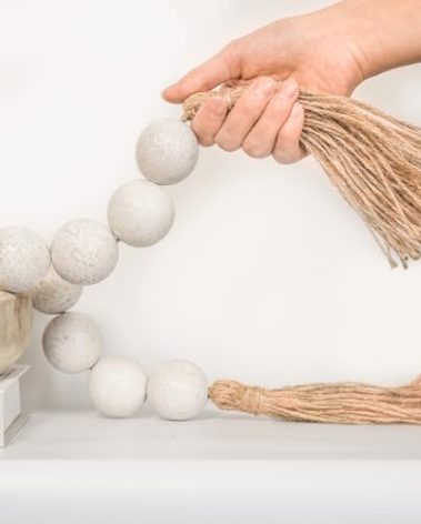 RUIRUICO Extra Large Wood Bead Garland with 1.6" Diameter Wood Beads, Wooden Beads Garland with Tassels, Decorative Beads Home Decor, Farmhouse Beads Decor (Rustic White, 67 Inches)