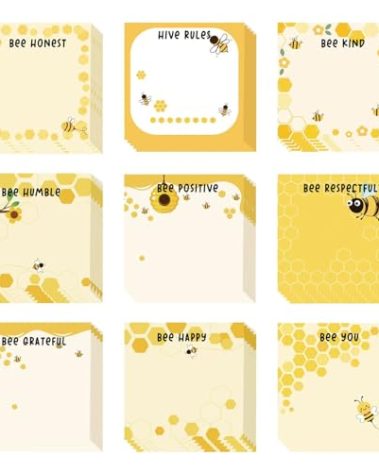 9 Pieces Bee Themed Sticky Notes Cute Bee Notepads 3x3 Inch Adhesive Honey Bee Memo Notes Inspirational Bee Note Pads for School Office Home Supplies Students Teachers Gift