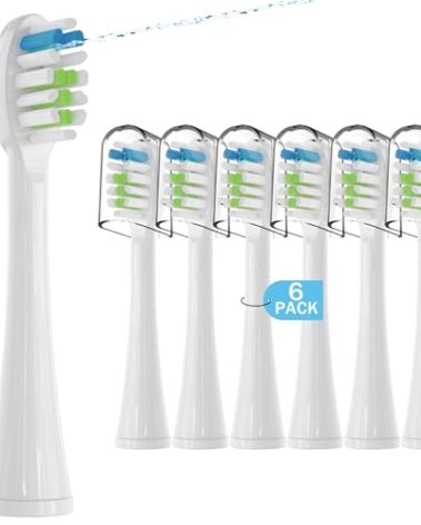 6 Pack Replacement Replacement Brush Heads for Waterpik Sonic Fusion Flossing Toothbrush Compatible with Sonic Fusion SF01/SF02 and Sonic Fusion 2.0 SF03/SF04- White with Caps