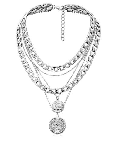 MJartoria Layered Necklaces for Women Trendy Retro Coin Pendant Necklace Dainty Chunky Chain Choker Necklaces for Jewelry Birthday Gifts (Silvery, A-Retro Coin-5 in 1 Layered)
