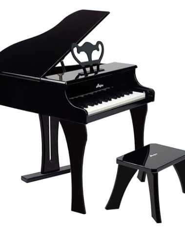 Hape Classic Grand Black Piano| Thirty Key Wooden Keyboard Musical Toy Set for Kids Age Year 3 and up