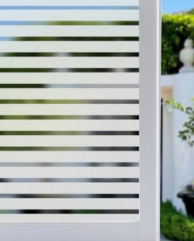 Niviy Frosted Window Film Privacy Window Sticker Non Adhesive Window Vinyl Film Removable Static Cling Window Film UV Protection Striped Pattern for Home Office 35.4 x 118 Inches