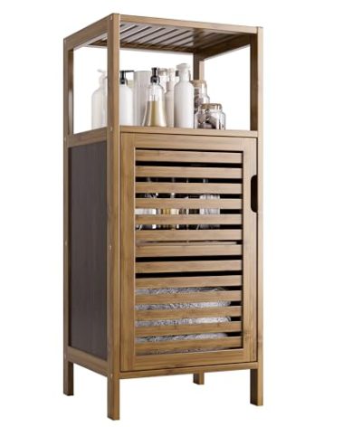 HITNET Bathroom Cabinet, Bamboo Floor Cabinet Free Standing, 4 Tier Sofa Side Storage Cupboard for Living Room Kitchen Bedroom, Walnut