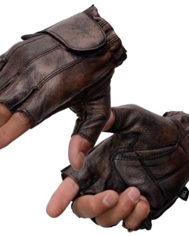 Milwaukee Leather MG7561 Men's Premium Brown Leather Gel Padded Palm Fingerless Motorcycle Hand Gloves - Medium