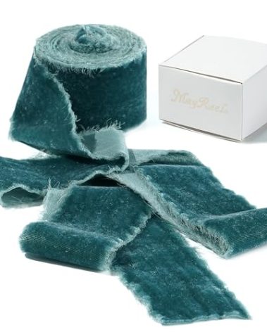 MAYREEL 2 Inch Steel Blue Velvet Ribbon Hand Torn Sky Blue Silk Frayed Edge for Bridal Bouquets Invitations Wedding Vow Books Gift Baskets Hair Bows 3 Yards