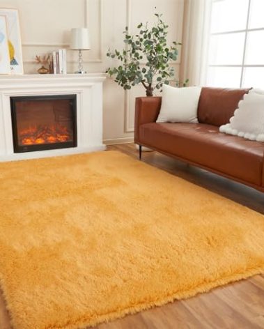 AMTOVO Area Rugs for Living Room, Fluffy Orange 8x10 Clearance Bedroom Rug, Large Throw Shag Carpet for Nursery, Kids, Playroom Home Decor