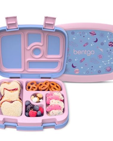 Bentgo Kids Prints Leak-Proof, 5-Compartment Bento-Style Kids Lunch Box - Ideal Portion Sizes for Ages 3-7, Durable, Drop-Proof, Dishwasher Safe, & PFAS & BPA-Free Materials (Lavender Galaxy)