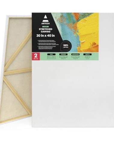 ARTEZA Stretched Canvas, 30 x 40 Inches, Pack of 2, Blank White Large Canvas for Painting for Acrylic, Oil and Gouache Paints