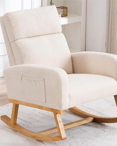 HCHAIRH Nursery Rocking Chair, Comfy Rocker Armchair for Nursery with Solid Wood Legs, Modern Nursing Glider Rocking Chair Living Room, Bedroom, Beige