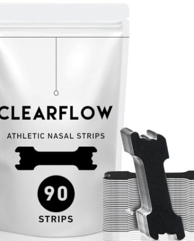 Nose Strips for Breathing (90 Count) – Performance Extra Strength, Oil & Sweat Proof Adhesive – Athletic Nasal Strips for Snoring & Sleep – Wide Body, Universal Fit, Black