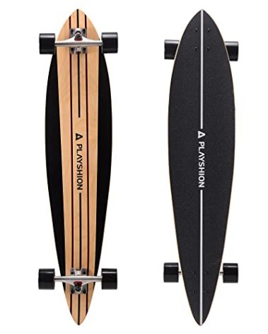 Playshion 42 Inch Pintail Longboard Skateboard Complete | Long Board Cruiser for Beginners | Longboards for Carving, Cruising and Commuting, Black