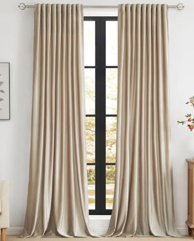 PRIMROSE Champagne Polyester Velvet Curtains 96 inch Long for Living Room,Set of 2 Panels Blackout Rod Pocket Back Tab Window Treatment Room Darkening Heavy Decorative Curtains Drapes for Bedroom