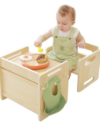 bpmfkid Montessori Weaning Table and Chair Set - Adjustable Design for Toddlers, Ideal for Mealtime, Learning, and Play