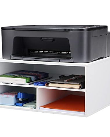 EMERIT Printer Stand for Desk - 2 Tier Desktop Printer Stand with Paper Storage, Printer Riser Organizer for Home Office, Holds up to 30 lbs, White