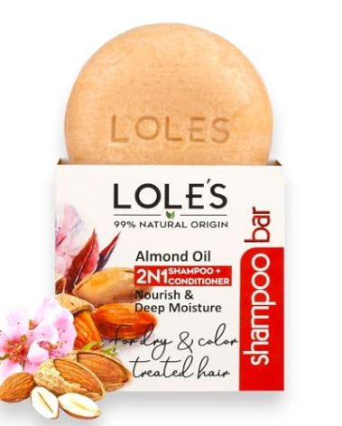 LOLE'S 2 in 1 Almond Oil Shampoo & Conditioner for Color Treated & Dry Hair, Travel Size, 99% Natural Origin, Silicone Free, 3.5Oz