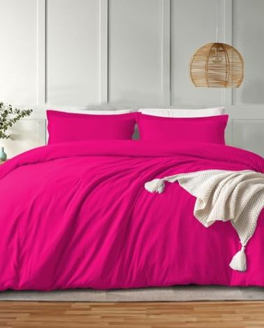 MOONLIGHT20015 Pink Duvet Cover Full Size - 1 Duvet Cover 80x90 inches and 2 Pillow Shams, 3 Pieces with Button Closure Soft Double Brushed Full Size Duvet Cover Set