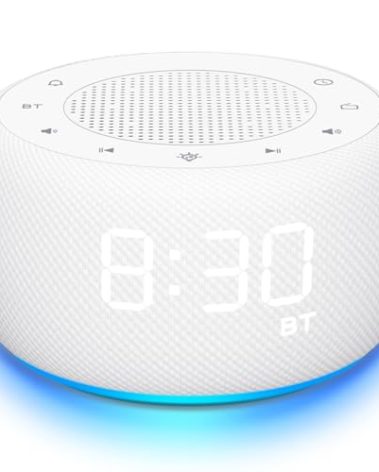 BUFFBEE Bluetooth Speaker Alarm Clock with FM Radio - Rich and Clear Sound, Dimmable Clock, Plugged in Alarm Clock Radio for Bedroom (White)