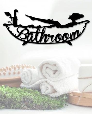 ShowMtheM Metal Bathroom Sign, Bathroom Signs Decor 12" x 5", Modern Farmhouse Wall Art Decor, Ideal Housewarming Gift