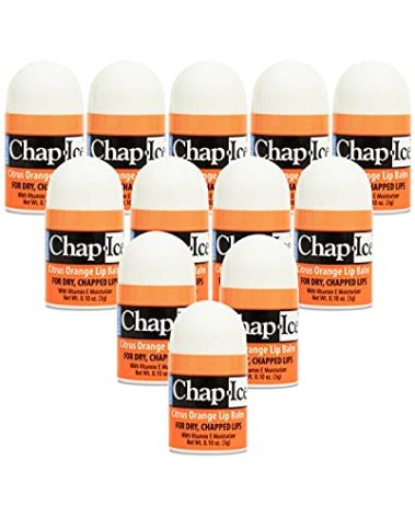 Chap-Ice 12-Count Mini Citrus Orange Lip Balms Fortified with Vitamin E for Dry, Cracked Lips | Made in USA
