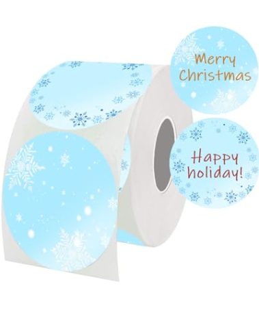 500 Pcs Christmas Themed Direct Thermal Labels,2 Inches Happy New Year Happy Holiday Snowflake Printer Shipping Sticker for Party DIY(Roll)