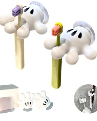Lifelisa Cute Hanging Toothbrush Holder, Funny Hand Wall Hanging Utility Suction Hooks with StickyPads, Multi-Function Bathroom Decor, Shower Holder (2)