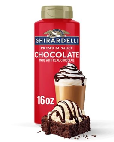 GHIRARDELLI Premium Dessert Sauce 16 oz Bottle, Chocolate – Rich Dessert & Coffee Topping Made with Real Chocolate
