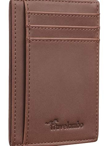 Travelambo Slim Wallet Front Pocket Minimalist Leather RFID Blocking Medium Size