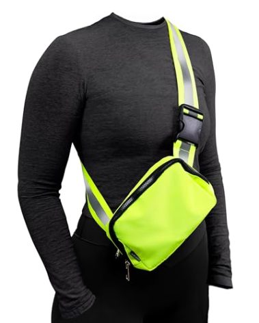 GLOPLACES Reflective Belt Bag Night Sash for Night Safety - High Visibility Hip Bag Waist Pack with Large Storage Pouch - Adjustable Night Fanny Pack for Dog Walking, Hiking, Biking