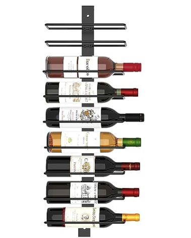 C&AHOME Wall Mounted Wine Rack, 9 Bottle Wall Mounted Wine Rack, Adjustable and Separable Metal Hanging Wine Bottle Holder, Freely Wall Wine Rack for Kitchen Pantry Bar Wine (1)