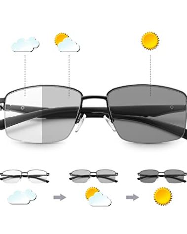 Photochromic Progressive Multifocus Reading Glasses W/ Spring Hinges 180° Transition Multifocal UV400 Sunglasses Sun Readers Blue Light Blocking Computer Eyeglasses Anti Glare Presbyopia for Men Women
