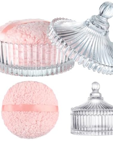 Extra Large Body Powder Puff and Container, 6 Inch Oversize Dust Powder Puff for Baby Women Dusting Powder