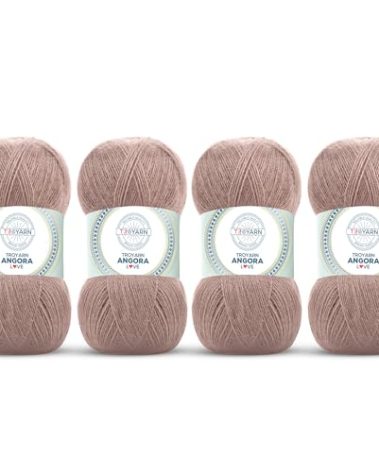 Angora Love (4-Skeins Pack) 20% Wool 80% Acrylic - Wool Yarn for Crocheting - Lace Weight #1 Fingering & Socks Yarn (4 x 3.52 oz) / (4 x 601 Yds) - Bark