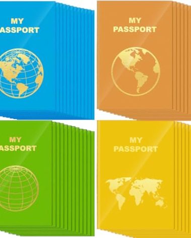 Lincia 48 Pcs Blank Passport Notebook Fake Passport Book Travel Journal Book Bulk Coloring Travel Airplane Activity Decor Projects(Bright Color)