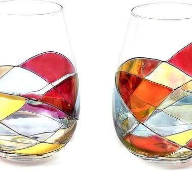 Sagrada Barcelona Stemless Wine Glasses – Hand-Painted Set of 2 Unique Wine Gift for Wedding, Anniversary, Housewarming & Christmas – Ideal for Women & Men