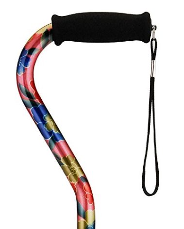 NOVA Designer Walking Cane with Offset Handle, Lightweight Adjustable Cane with Carrying Strap, Cane for Men and Women, Walking Canes for Balance, Pink Garden Design