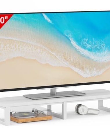 YAOHUOO 45" Large TV Riser for 32-60 inch TV, TV Riser Stand Shelf with Steel Legs, Tabletop TV Stand Riser for Home Office,White