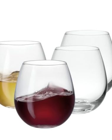 GLING [15 oz Stemless Wine Glasses Set of 4, Wine Glass Cups for Red or White Wine - These Crystal Tumblers are Great for Wedding, Birthdays, and All Occasions