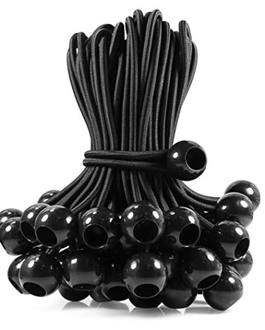 Joneaz Ball Bungee Cords 9 inch Black, Real Latex Bungee Cord, Stretch to 20 inch, 50-Piece