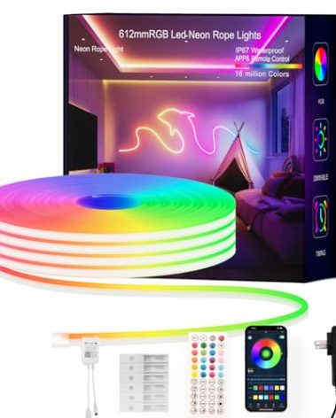 YILINM 50FT LED Strip Lights, RGB Neon Rope Lights,IP67 Outdoor Waterproof,with APP Control/IR Remote,Music Sync,Cuttable,for Bedroom,Gaming Room,Home Decor