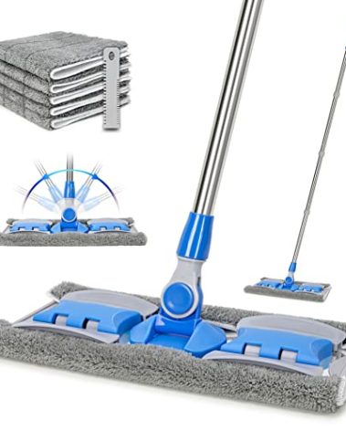 VAIIGO Professional Microfiber Hardwood Floor Mop, Flat Mops with 5 Pieces Reusable Washable Pads for Home and Office Wet or Dry Floor Cleaning (Sky Blue)
