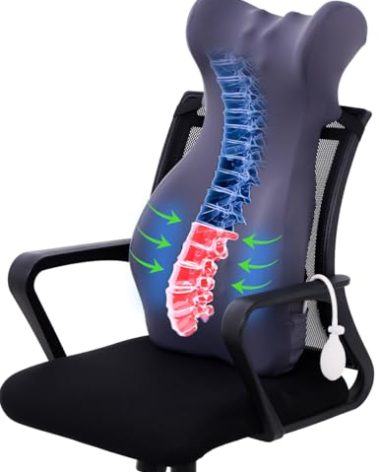 Likievrte 28.7'' Long Lumbar Support Pillow for Office Chair with Air Bag, Memory Foam Back Support Pillow for Lower Back Pain Relief Backrest/Back Support for Office Chair, Improve Posture (Grey)