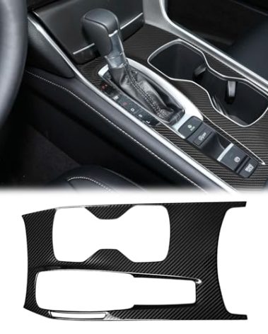 SUNJIKA Compatible with Carbon Fiber Gear Shifter Box Gun Water Cup Holder Panel Trim Interior Accessories for Honda Accord 10th Gen 2018 2019 2020 2021 2022 - (1pc Black Gas)