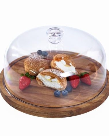 Cake Stand with Lid, Acacia Wood 12in Round Cake Holder, 2-in-1 Dessert Table Display Set & Charcuterie Board for Cheese, Chips & Dips, Nachos, Fruit Platter, Large Acrylic Cake Dome Cover