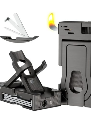 FANKAI Multifunctional Pipe Lighter, Built-in Stand, 3 in 1 Cleaner Tools, Refillable Butane Lighter with Angled Soft Flame, Handy, Gas, for Pipe Gift