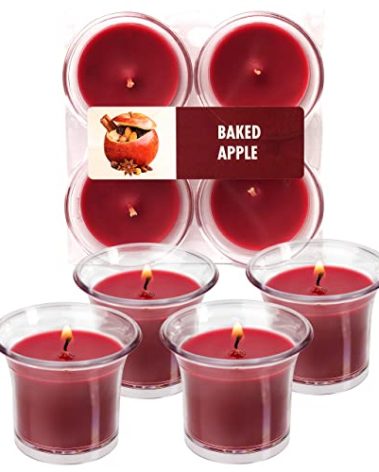 HYOOLA Clear Cup Scented Votive Candles - Baked Apple - 12 Hour Burn Time - 4 Pack - European Made