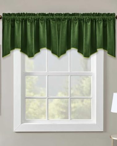 StangH Moss Green Valance for Window Christmas Home Decoration Privacy Scalloped Tier Short Curtains for Kitchen Half Window Bay Dining Room Office, W52 x L18 inch, 1 Panel