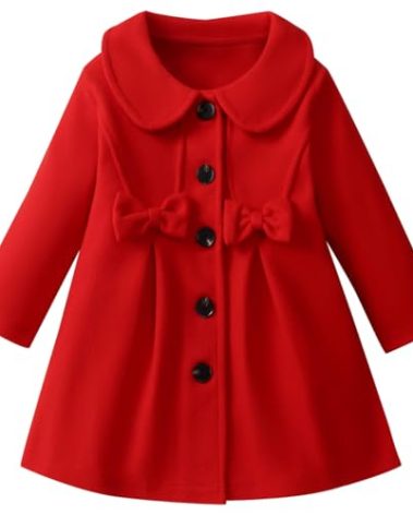 METYOUEZE Toddler Baby Girl Dress Coat Lapel Button Jackets Clothes Long Sleeve Solid Color Fall Winter Outfit（Red,3-4T）